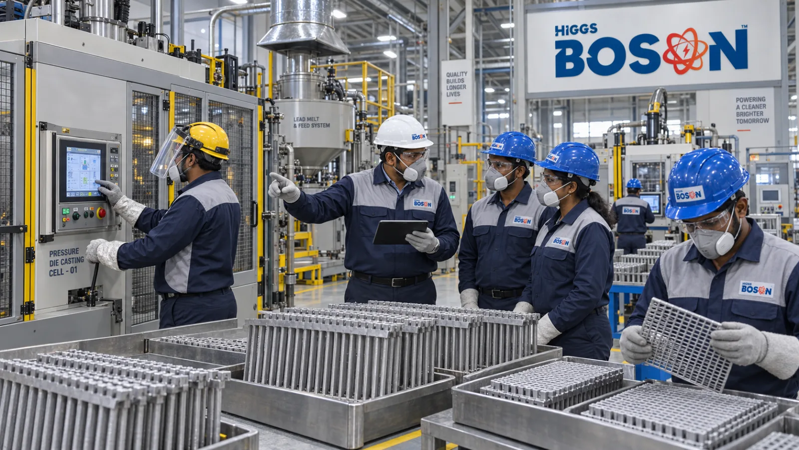 Boson team carrying out precision battery grid casting and inspection